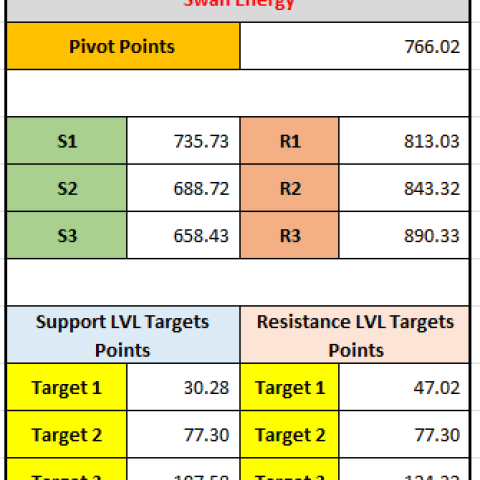 "Swan Energy Stock Analysis: Pivot Points, Support & Resistance Levels (R1: 813.03, S1: 735.73) - Market Forecast for 12-12-2024"